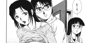 【エロ漫画】セクシー下着で息子を誘惑しちゃう淫乱母親…手コキでキスをしてバックで生ハメ近親相姦セックスしちゃう【やながわ理央：トライアングル】