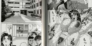 【エロ漫画】学校の階段で金持ち男子に売春を迫ってハメまくるメガネ痴女JK…一方美人刑事は怪しい教団に捕まって乱交部屋で調教され、激しい輪姦レイプで淫乱絶頂【山本よし文：恥辱の学園 第３話】