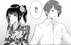 【エロ漫画】勢いに任せて主人公と夏祭りを抜け出してエッチな事をするツンデレ巨乳娘…積極的になった彼女は境内に隠れて彼にパイズリやフェラなどのご奉仕をして更には中出し野外セックスする！【kakao:大宮茉莉のオモチャ】